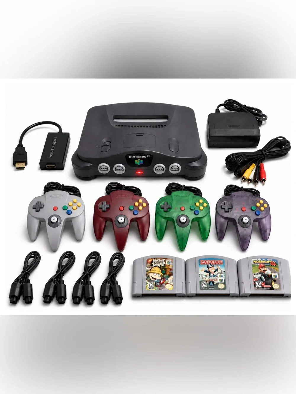 Nintendo 64 N64 Console Bundle 4 Controllers 3 Games HDMI Tested